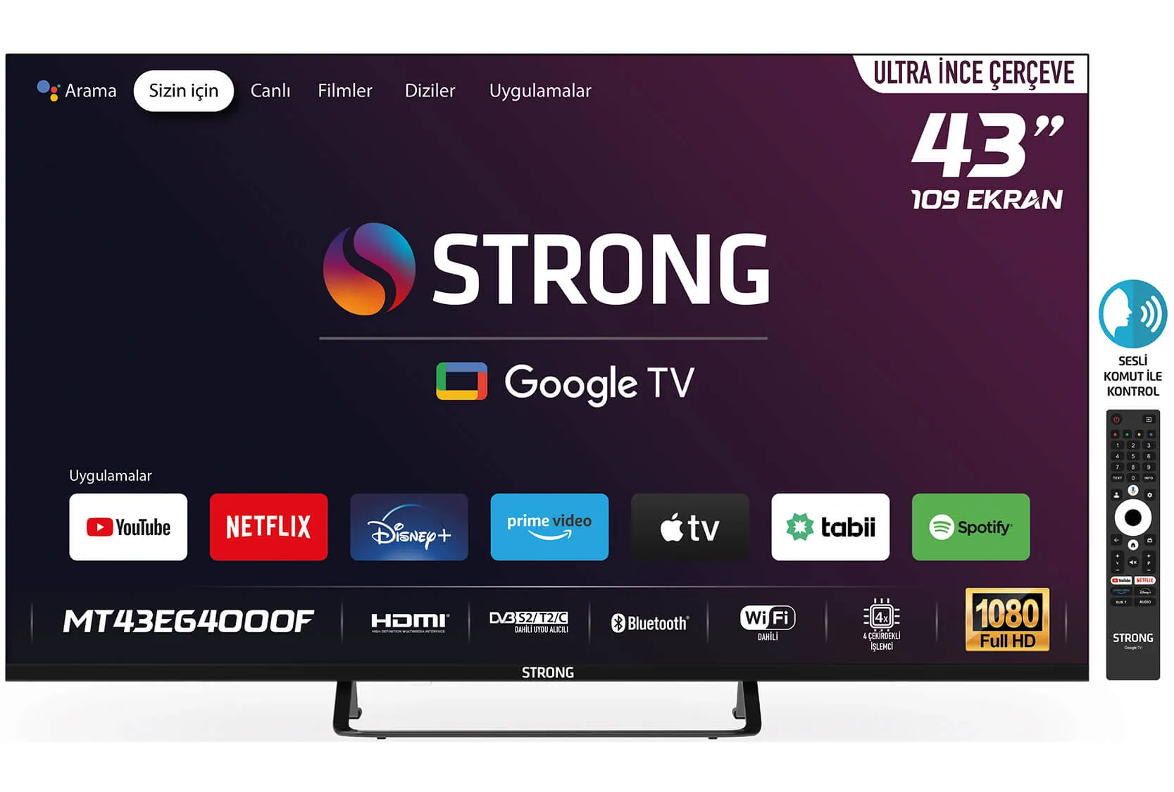STRONG MT43EG4000F 43'' 109cm Ekran FRAMELESS Full HD Google TV