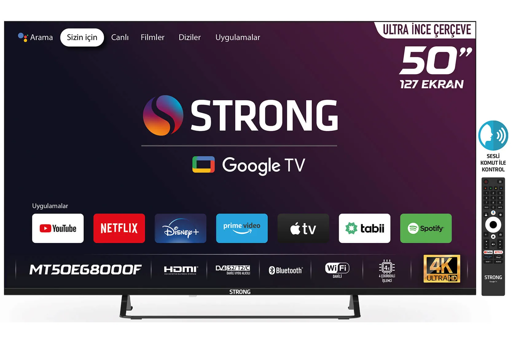 STRONG MT50EG8000F 50'' 127cm Ekran FRAMELESS 4K Ultra HD Google TV - Teknokal